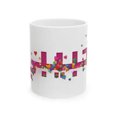 Colorful Hearts Design Ceramic Mug 'Habibi'- Perfect for Gifts