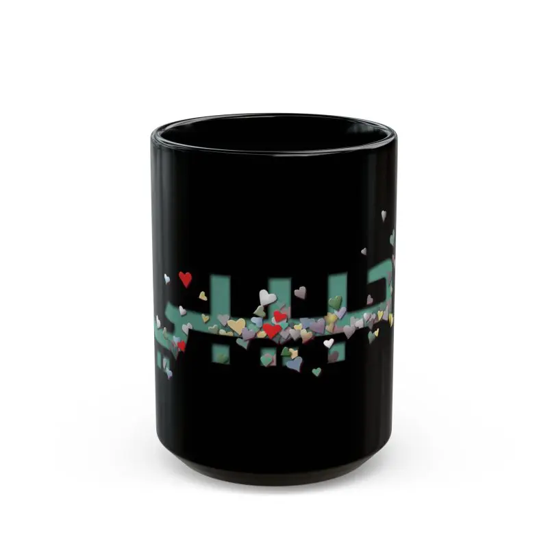 Colorful Hearts Design Ceramic Mug – 'Habibi' – Black Mug Perfect for Gifts - Image 6