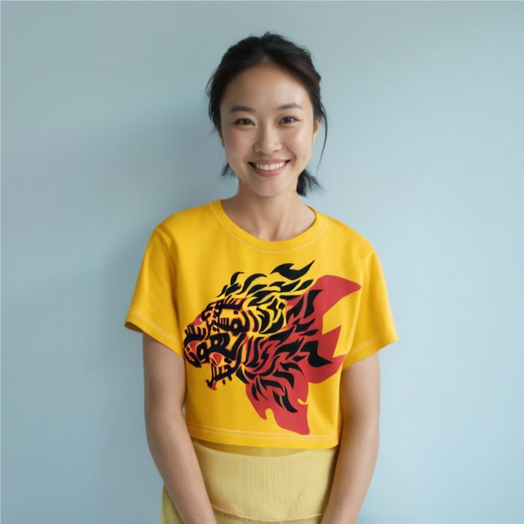 "Jesus Christ, the Mighty Lion of Judah – Women's Arabic Crop Top" - Image 2