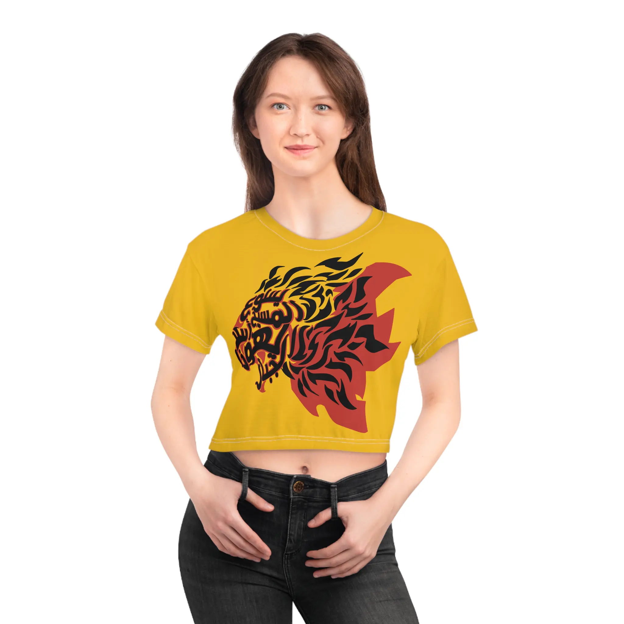 "Jesus Christ, the Mighty Lion of Judah – Women's Arabic Crop Top" - Image 4