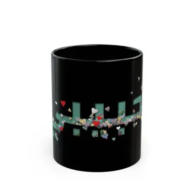 Colorful Hearts Design Ceramic Mug – 'Habibi' – Black Mug Perfect for Gifts