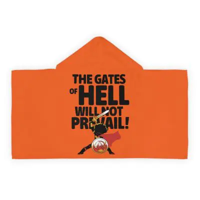 Youth Hooded Towel – “The Gates of Hell Will Not Prevail” (Matthew 16:18) – Orange