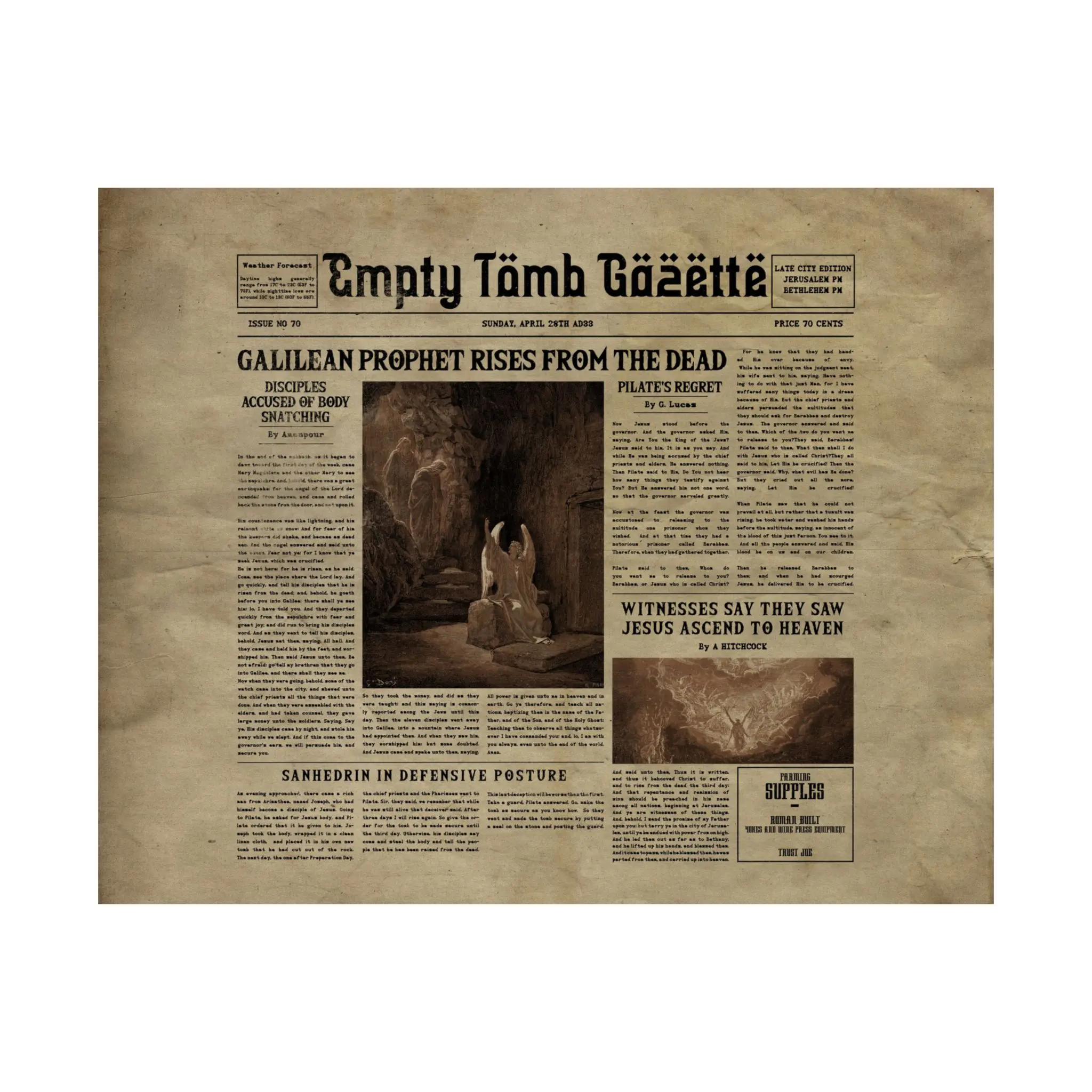 Vintage Newspaper-Style Satin Poster – “Galilean Prophet Rises from the Dead” - Image 6