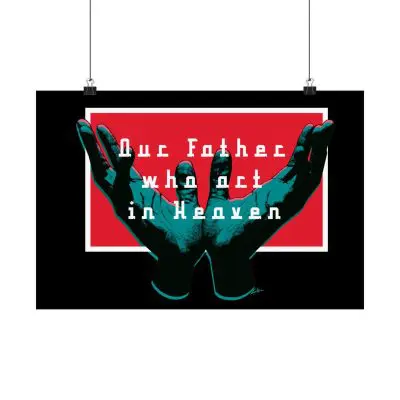 Inspirational Matte Horizontal Poster - 'Our Father Who Art In Heaven' Wall Art (Black Background & Red Interior)