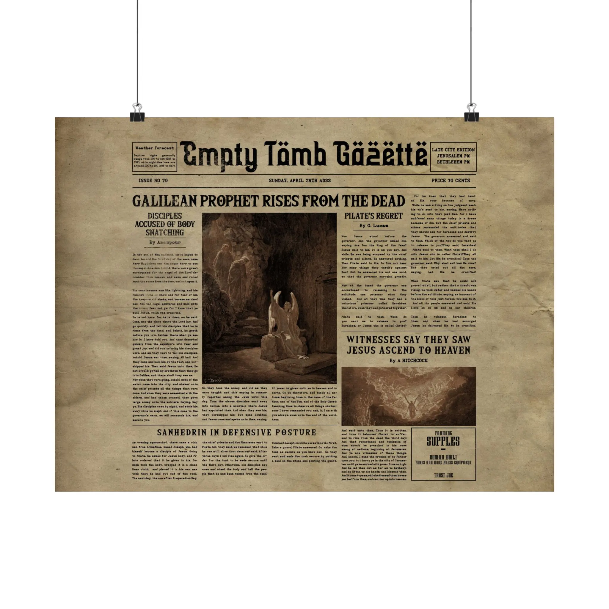 Vintage Newspaper-Style Satin Poster – “Galilean Prophet Rises from the Dead” - Image 11