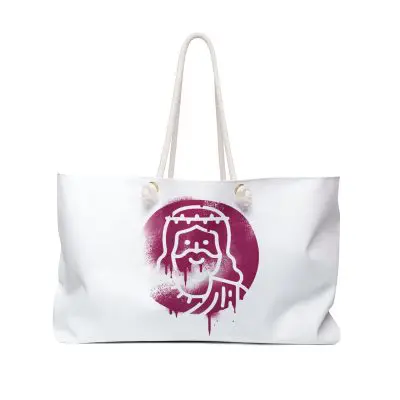 Weekender Bag – Dual-Sided Painted Jesus Design (Green & Red)