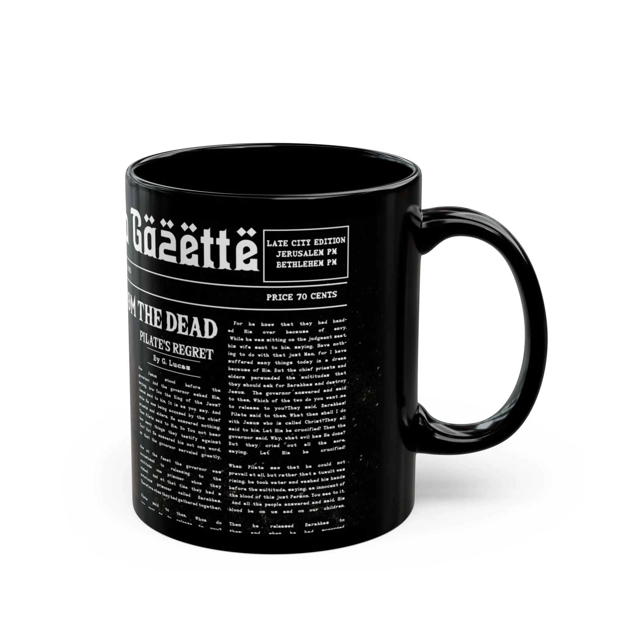 Black Ceramic Mug – “Empty Tomb” Vintage Headline Design (11oz & 15oz) - Image 3