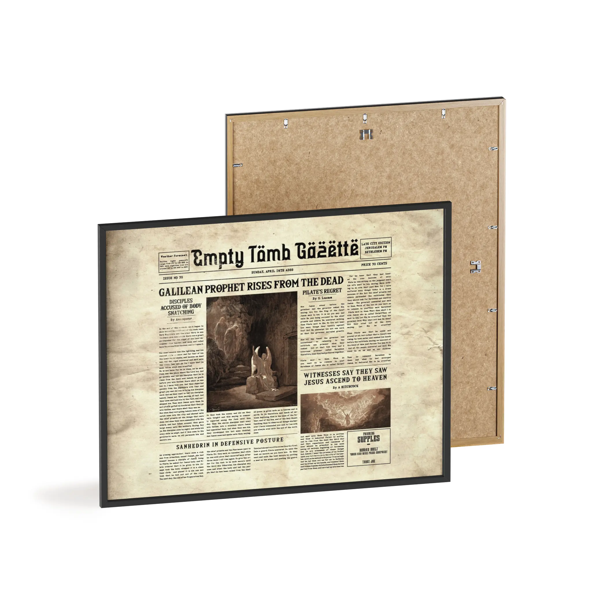 Wooden Framed Poster – “Empty Tomb Gazette” Vintage Newspaper Design - Image 3