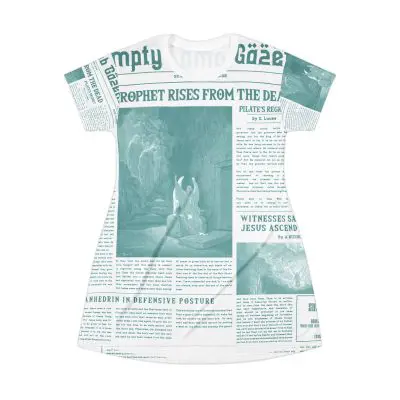 White T-Shirt Dress – “Empty Tomb” Design in Green Font