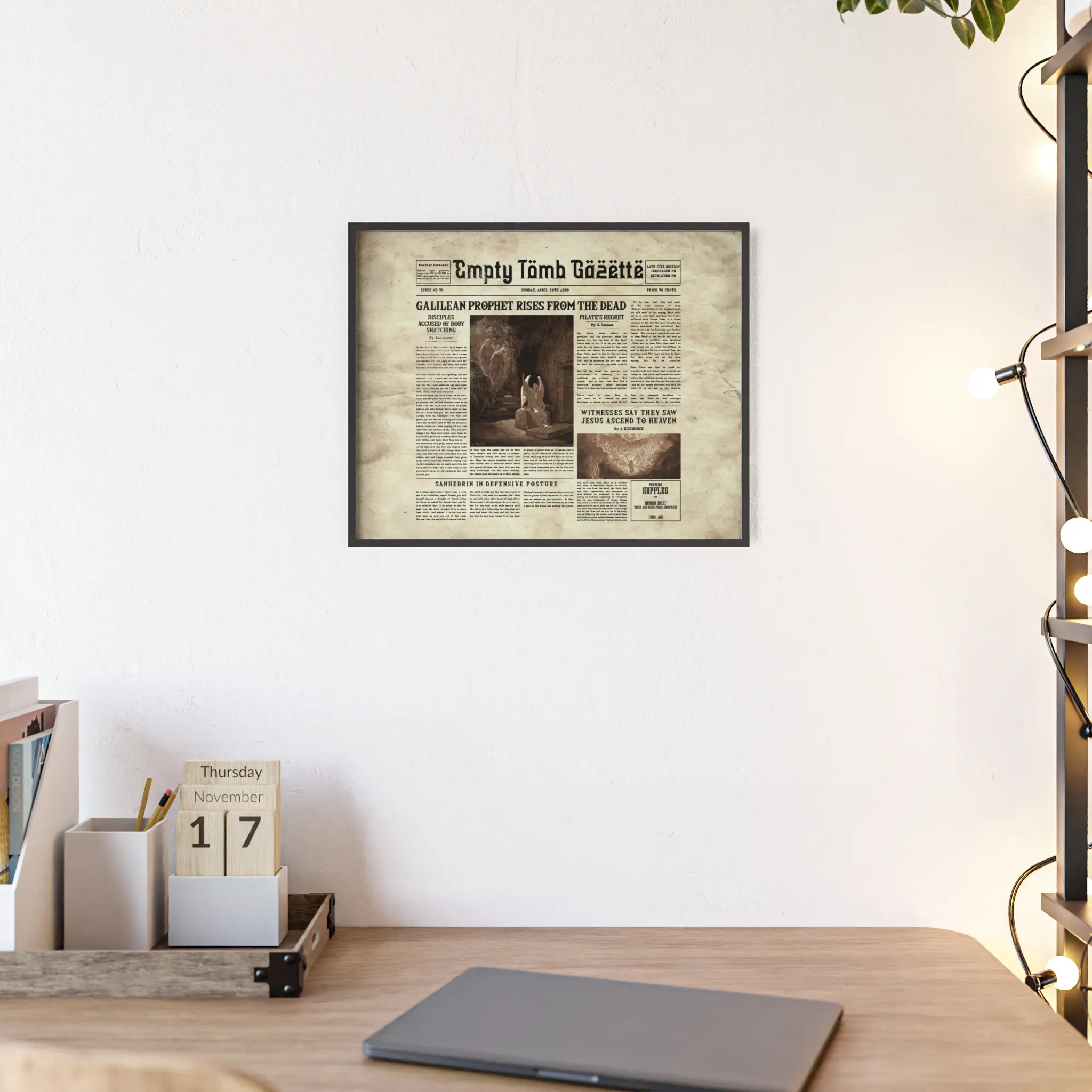 Wooden Framed Poster – “Empty Tomb Gazette” Vintage Newspaper Design - Image 4