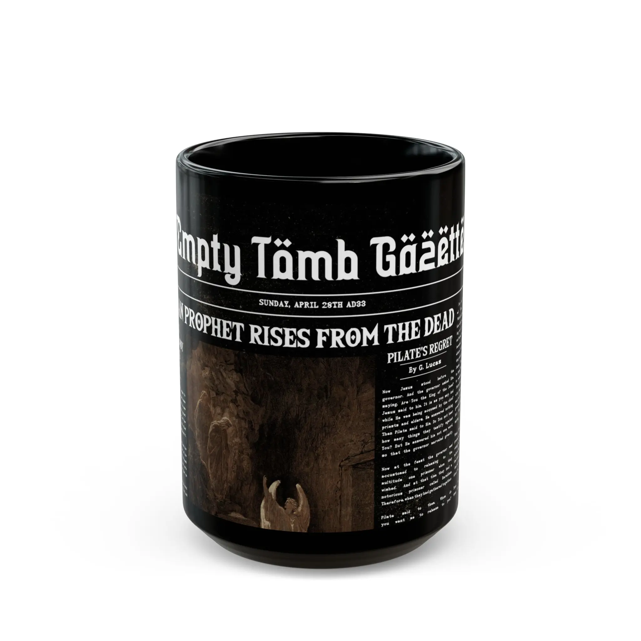 Black Ceramic Mug – “Empty Tomb” Vintage Headline Design (11oz & 15oz) - Image 6