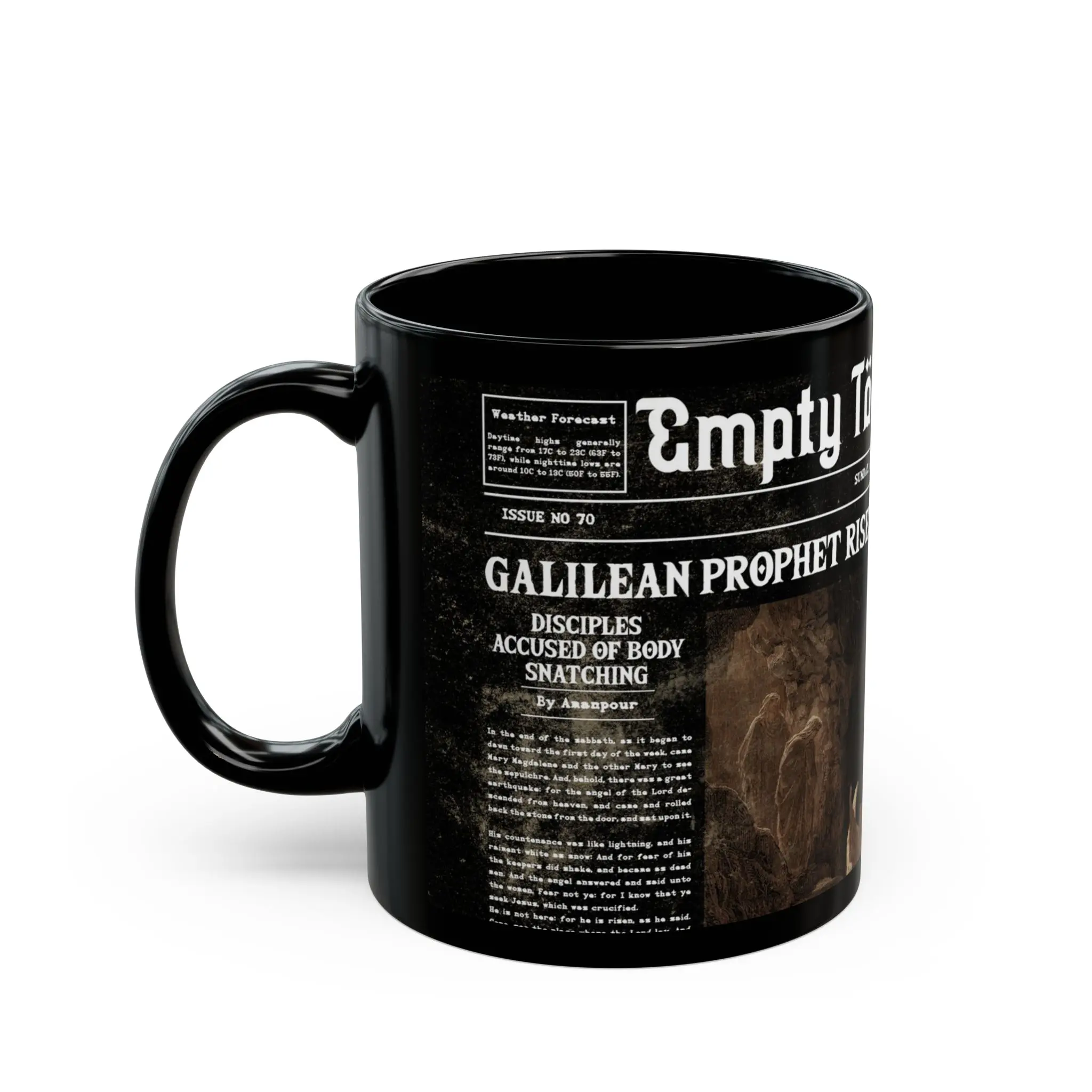 Black Ceramic Mug – “Empty Tomb” Vintage Headline Design (11oz & 15oz) - Image 4