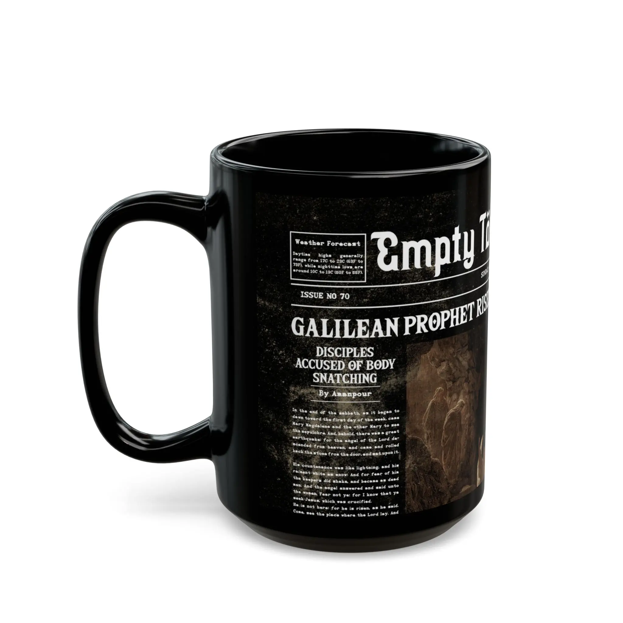 Black Ceramic Mug – “Empty Tomb” Vintage Headline Design (11oz & 15oz)
