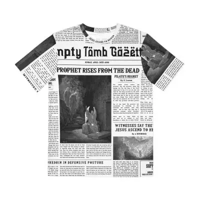 Men’s White Short Sleeve Tee – “Empty Tomb Gazette” Vintage Newspaper Design