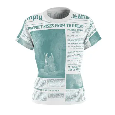 Women’s White T-Shirt – “Empty Tomb” Design in Green Font