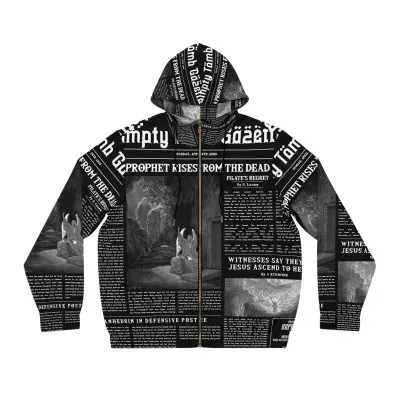 Black Full Zip Hoodie – “Empty Tomb” Design in White Font