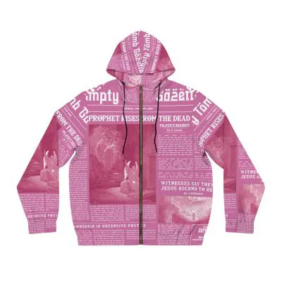 Pink Full Zip Hoodie – “Empty Tomb” Design in White Font