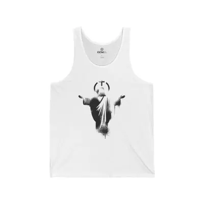 Ascended Son Tank Top – Jesus with Halo & Cross Design (Unisex)