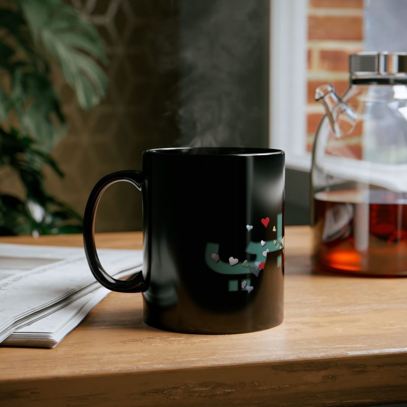 Colorful Hearts Design Ceramic Mug – 'Habibi' – Black Mug Perfect for Gifts - Image 2
