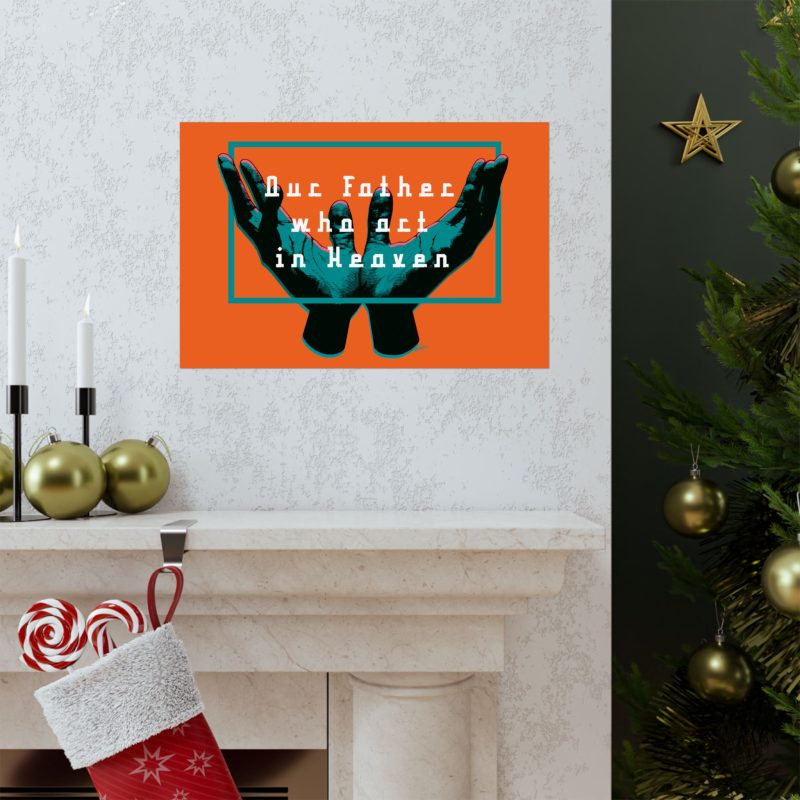 "Our Father Who Art in Heaven" - Spiritual Wall Poster (Orange Background & Orange Interior) - Image 8