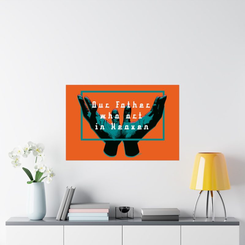 "Our Father Who Art in Heaven" - Spiritual Wall Poster (Orange Background & Orange Interior) - Image 2