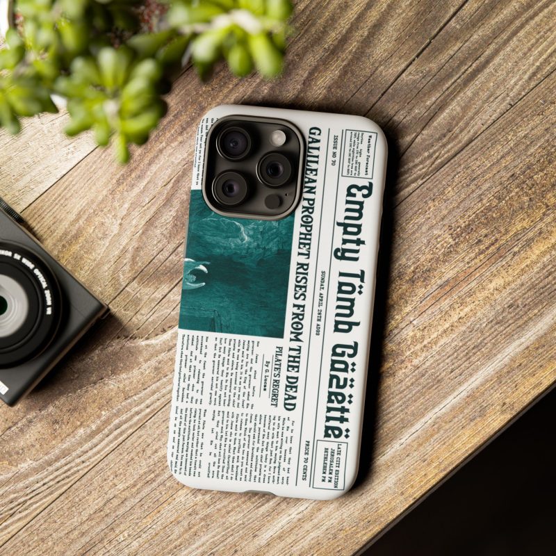 Vintage “Empty Tomb” Newspaper Phone Case – He Is Risen White Edition - Image 2