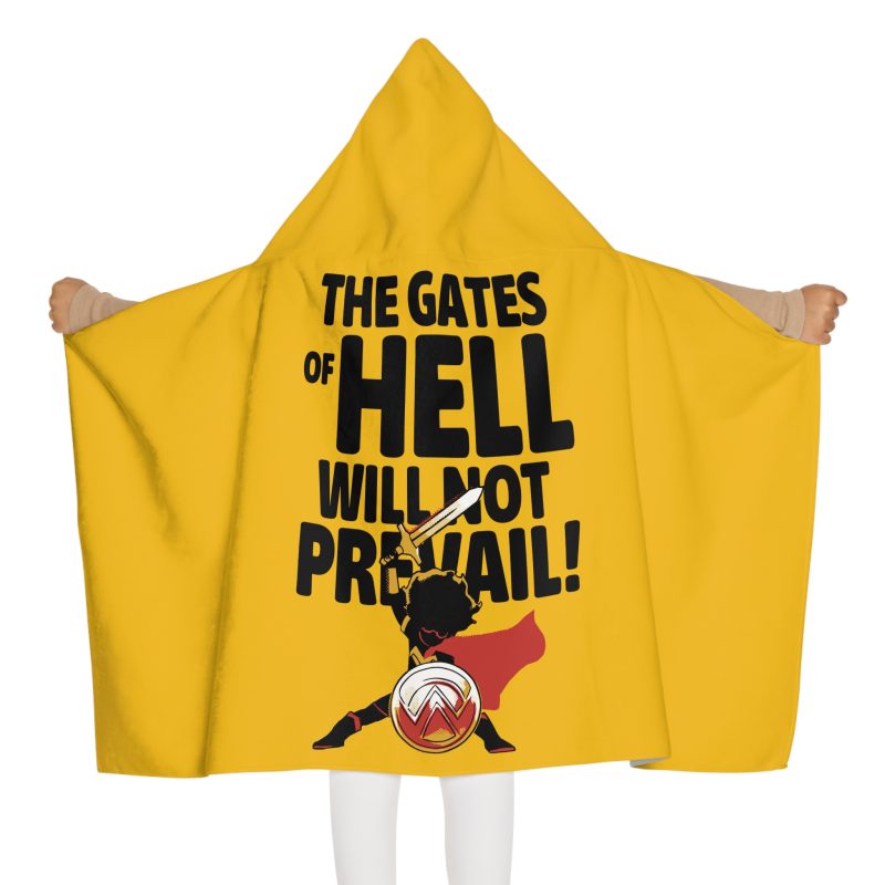 Youth Hooded Towel – “The Gates of Hell Will Not Prevail” (Matthew 16:18) – Yellow - Image 3