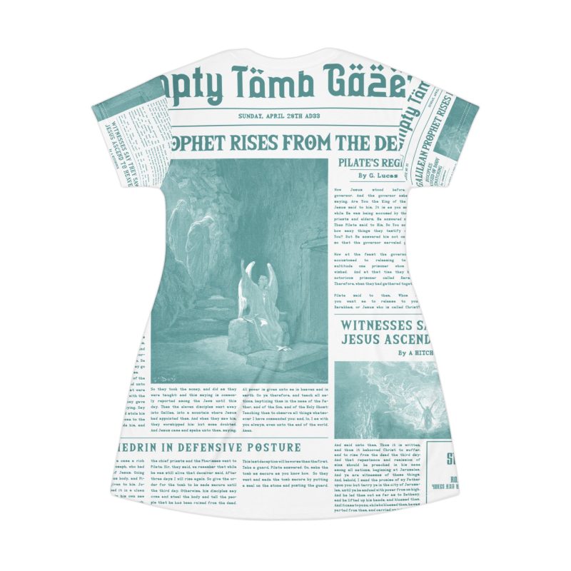White T-Shirt Dress – “Empty Tomb” Design in Green Font - Image 5