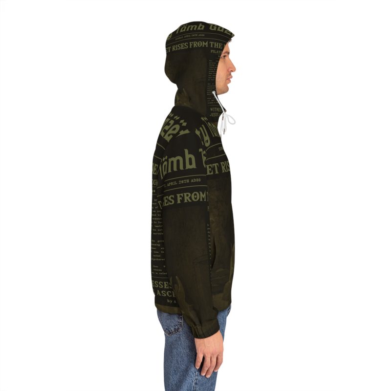Black Full Zip Hoodie – “Empty Tomb” Design (Subdued Green) - Image 5