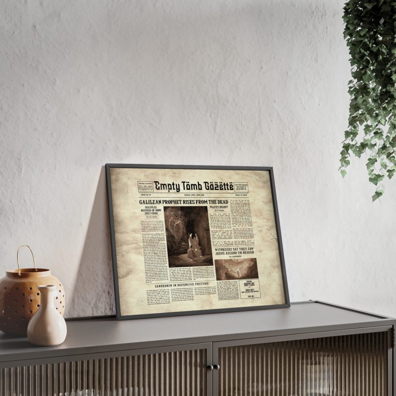 Wooden Framed Poster – “Empty Tomb Gazette” Vintage Newspaper Design - Image 2