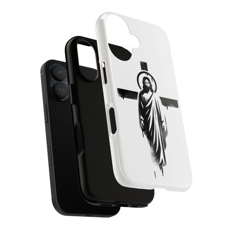 White Phone Case – Jesus Emerging from the Cross of Calvary Design - Image 3