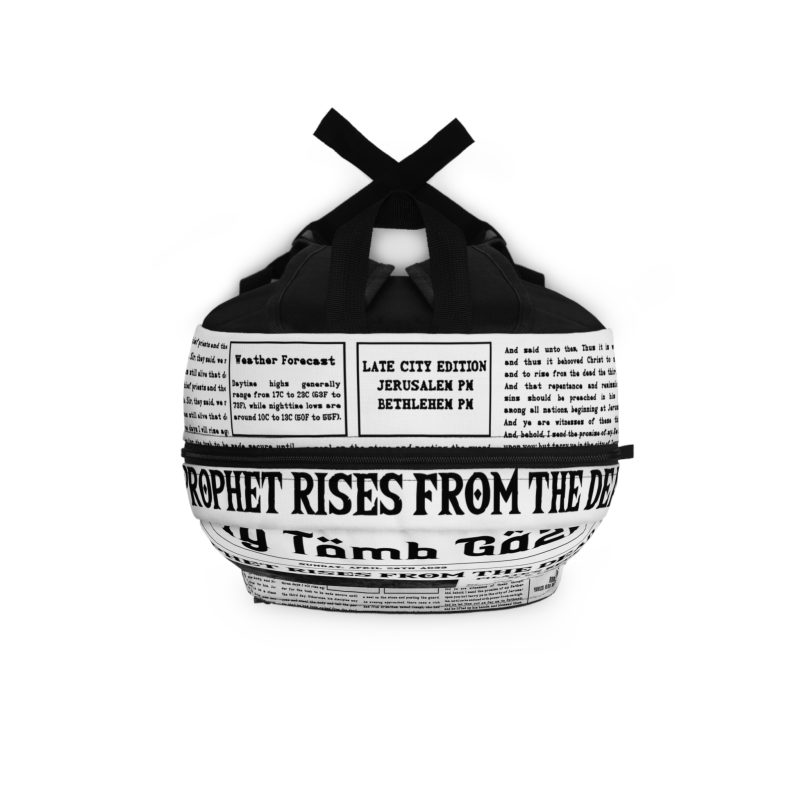 White Backpack – “Empty Tomb Gazette” Vintage Newspaper Design - Image 4