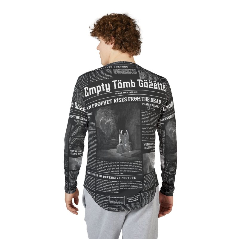 Men’s Black Long Sleeve Tee – “Empty Tomb Gazette” Vintage Newspaper Design - Image 5