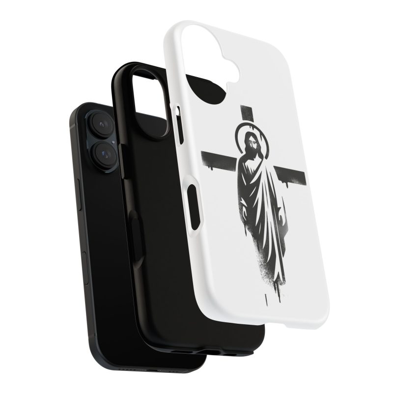 White Phone Case – Jesus Emerging from the Cross of Calvary Design - Image 6