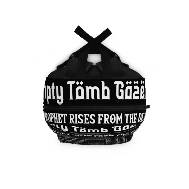 Black Backpack – “Empty Tomb Gazette” Vintage Newspaper Design - Image 4