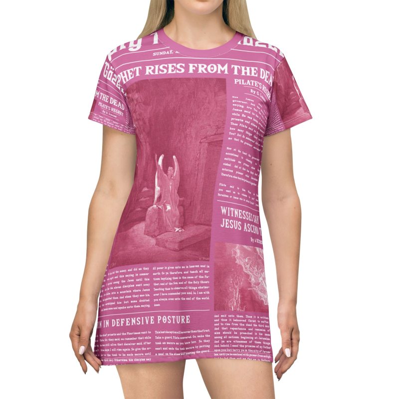 Pink T-Shirt Dress – “Empty Tomb” Design in White Font - Image 2