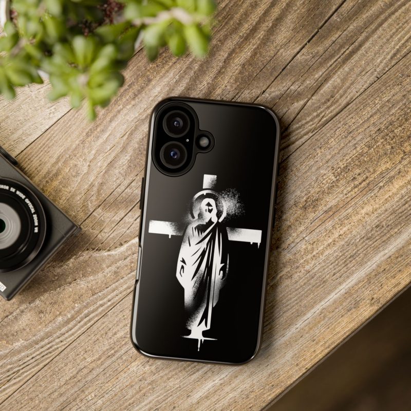 Black Phone Case – Jesus Emerging from the Cross of Calvary Design - Image 5