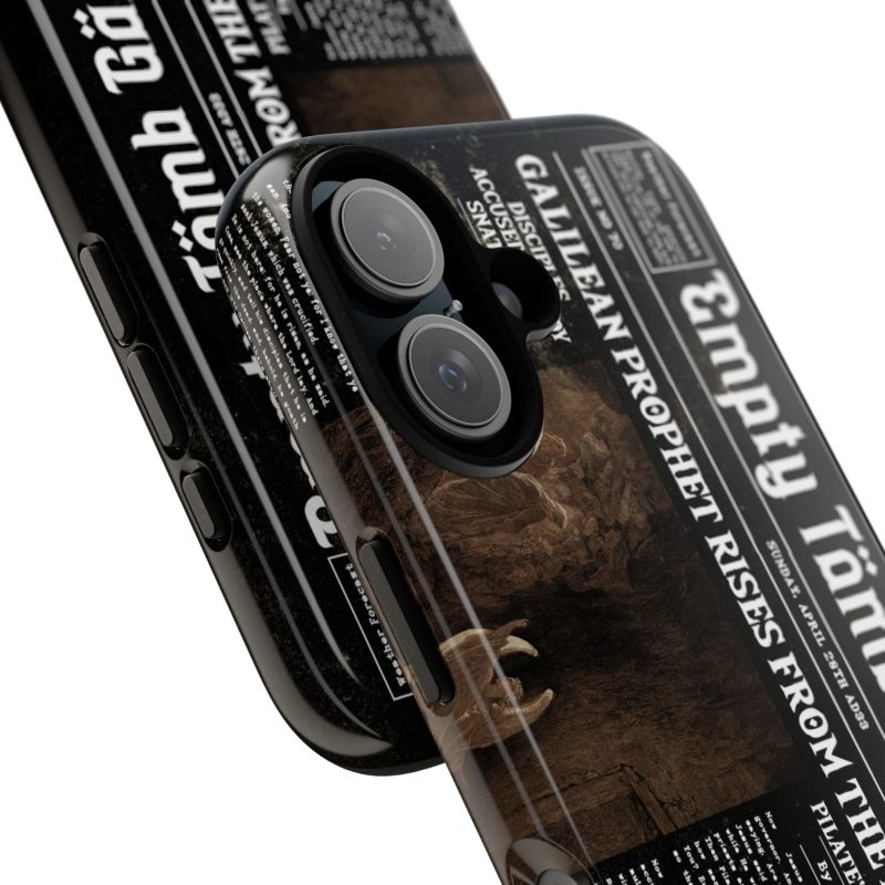 Black Phone Case – “Empty Tomb” Vintage Headline Design - Image 3