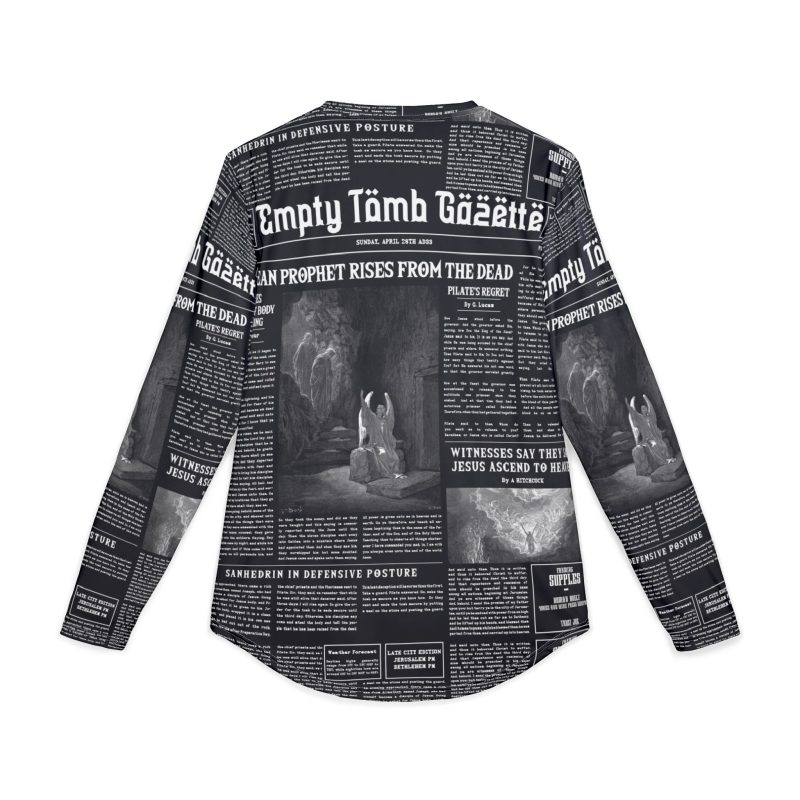 Men’s Black Long Sleeve Tee – “Empty Tomb Gazette” Vintage Newspaper Design - Image 4
