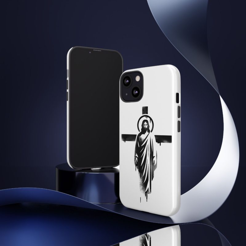 White Phone Case – Jesus Emerging from the Cross of Calvary Design - Image 8