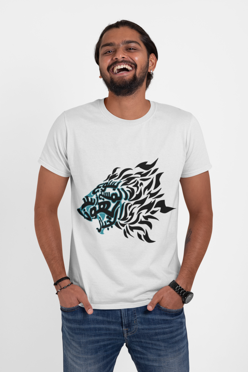 'Jesus Christ, the Mighty Lion of Judah' – Arabic (blue) T-shirt - Image 2