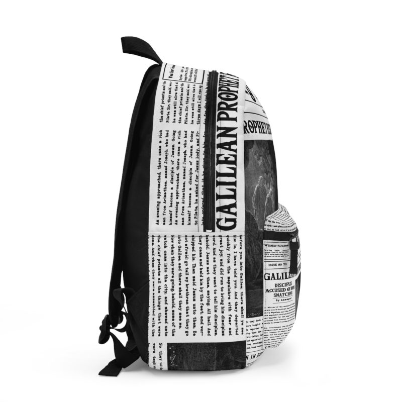 White Backpack – “Empty Tomb Gazette” Vintage Newspaper Design - Image 2