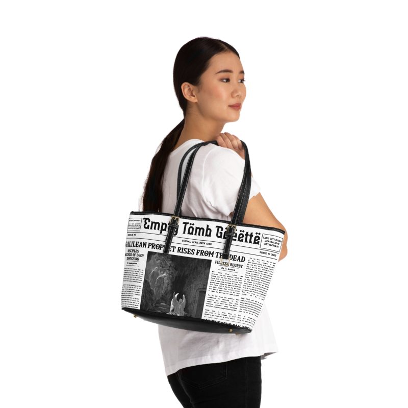 Women's Leather Shoulder Bag – “Empty Tomb” Design with “Prophet Rises from the Dead” Headline - Image 2