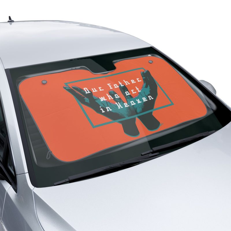 Vehicle Sunshade – Open Hands in Prayer with “Our Father Who Art in Heaven” (Orange) - Image 2