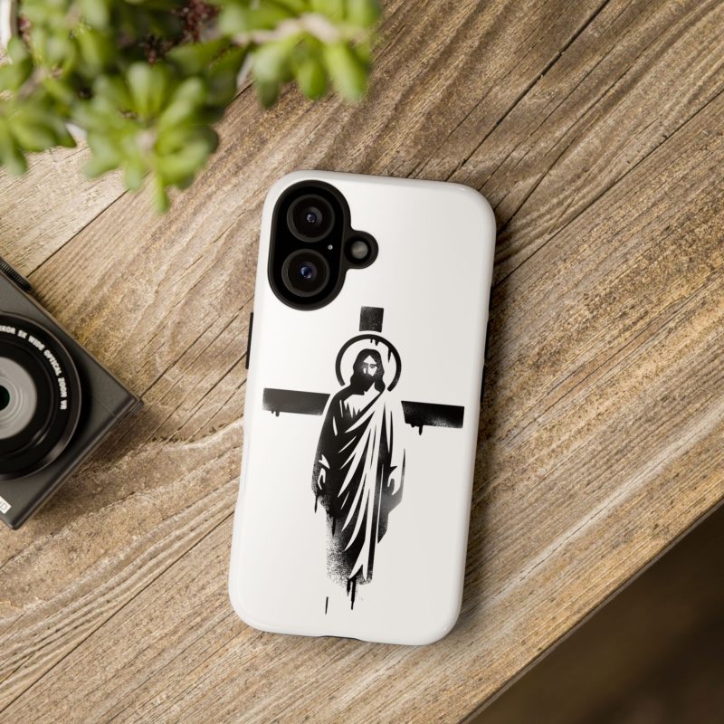 White Phone Case – Jesus Emerging from the Cross of Calvary Design - Image 4