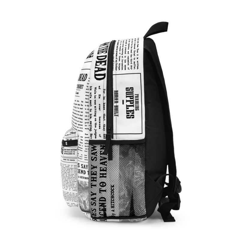 White Backpack – “Empty Tomb Gazette” Vintage Newspaper Design - Image 3