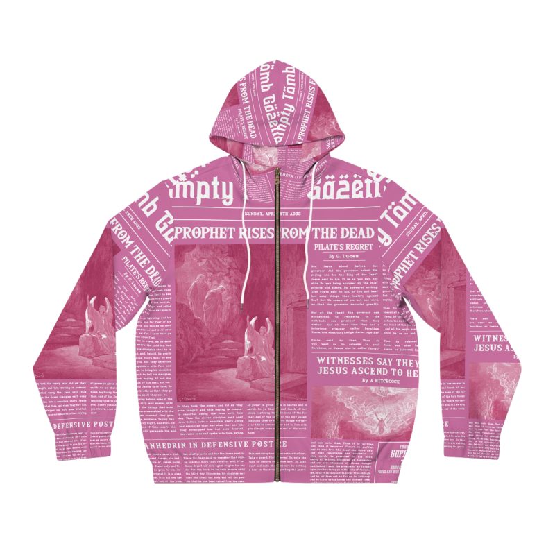 Pink Full Zip Hoodie – “Empty Tomb” Design in White Font - Image 5