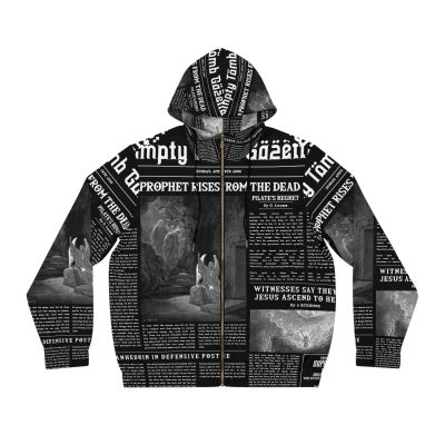 Black Full Zip Hoodie – “Empty Tomb” Design in White Font