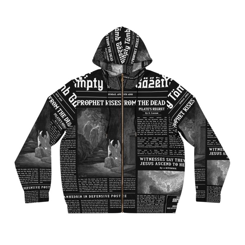 Black Full Zip Hoodie – “Empty Tomb” Design in White Font