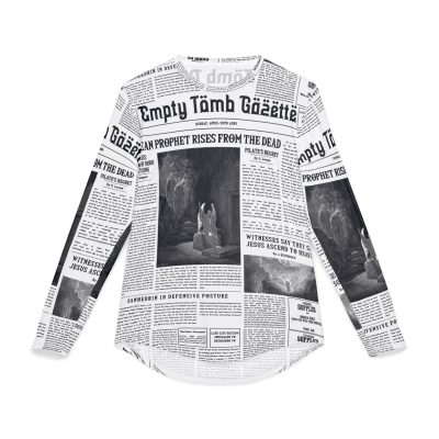 Men’s White Long Sleeve Tee – “Empty Tomb Gazette” Vintage Newspaper Design